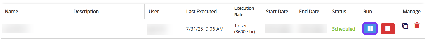 The blue Pause button is highlighted on the Campaigns page